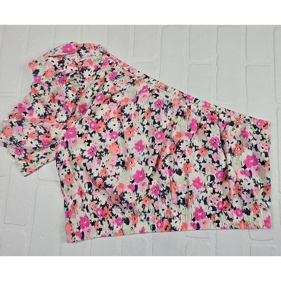 Universal Thread One Shoulder Floral Cropped Blouse  Large - Picture 3 of 4